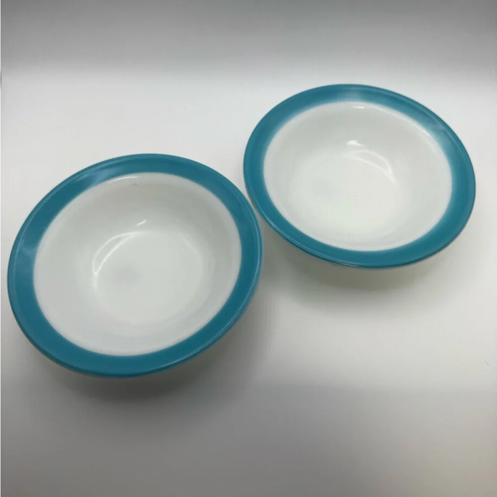 Pyrex Turquoise Band Rim Soup / Salad Bowls set of 2 - Picture 5 of 11